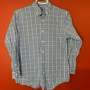 Vineyard Vines Boy's Blue Plaid Button Up Whale Shirt - Size Medium (12-14)